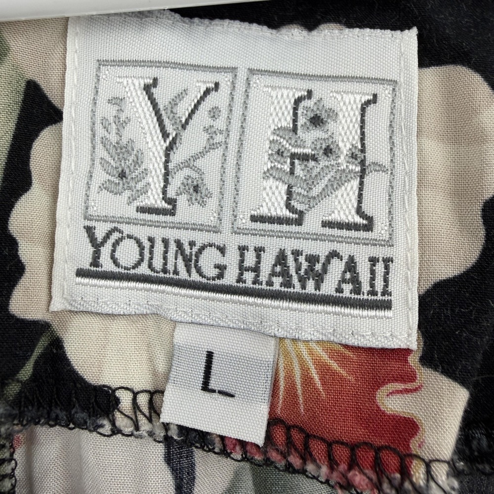 Young Hawaii Dress Womens Large Black Floral Ruffle Hem Sundress Hawaiian USA - Picture 4 of 8